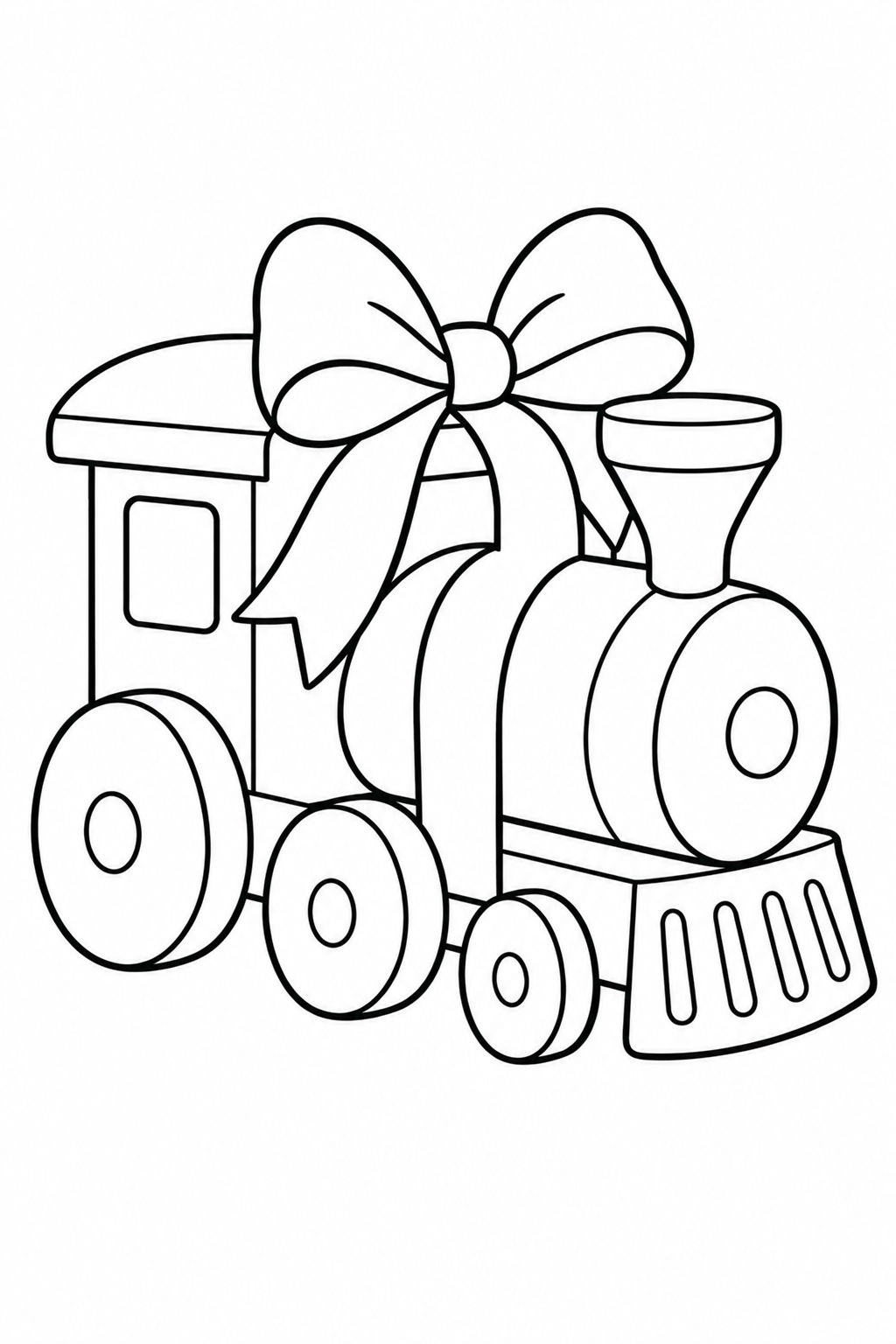 木の機関車と大きなリボンの塗り絵