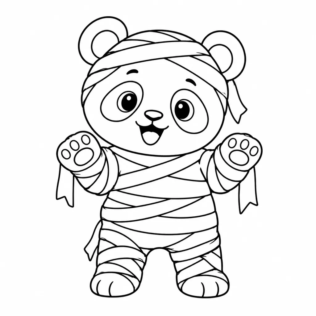 ミイラのパンダの塗り絵